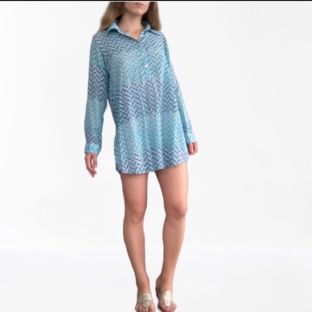 Oliphant Cotton Vacation Chevron Stripe Print Long Sleeve Top Size Small